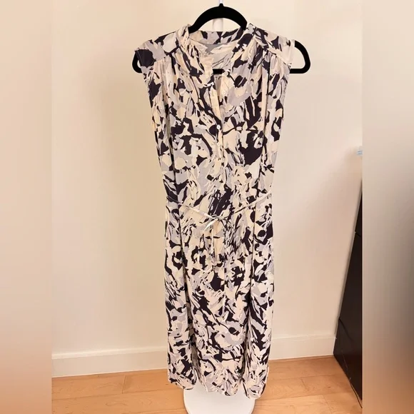 LOUNIE Japan Abstract Print Midi Dress - Size 36 (US S) - Tie Waist & Pockets - Picture 3 of 12